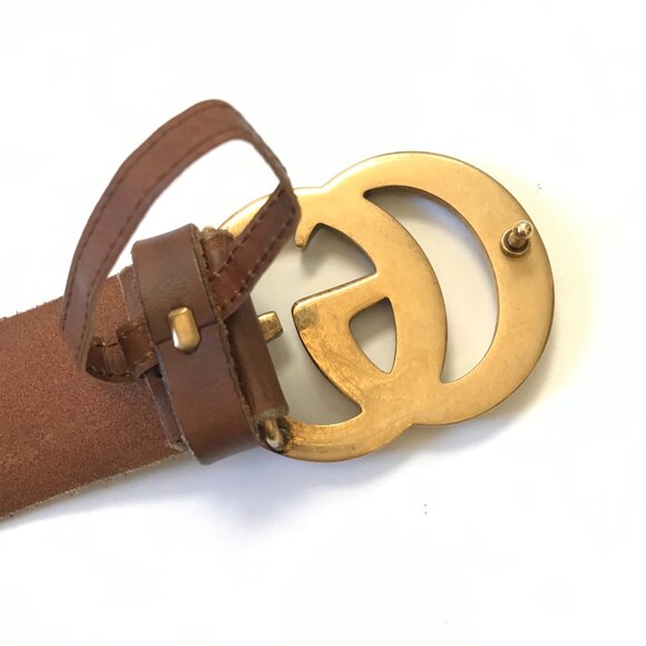 Gucci GG Marmont Logo 1.5" Wide Leather Belt Womens Brown Gold Brass Logo 34 - Picture 7 of 10
